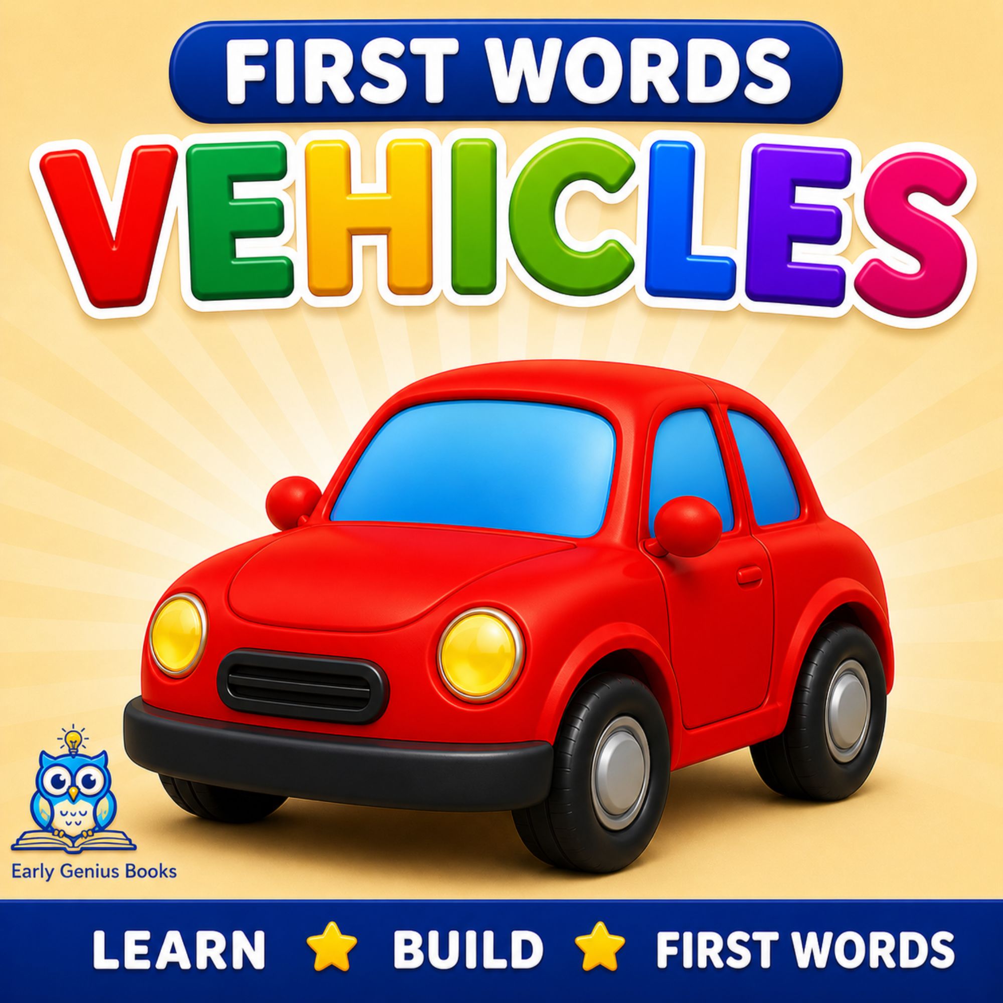 Toddler first words vehicles learning book cover for ages 1 to 4