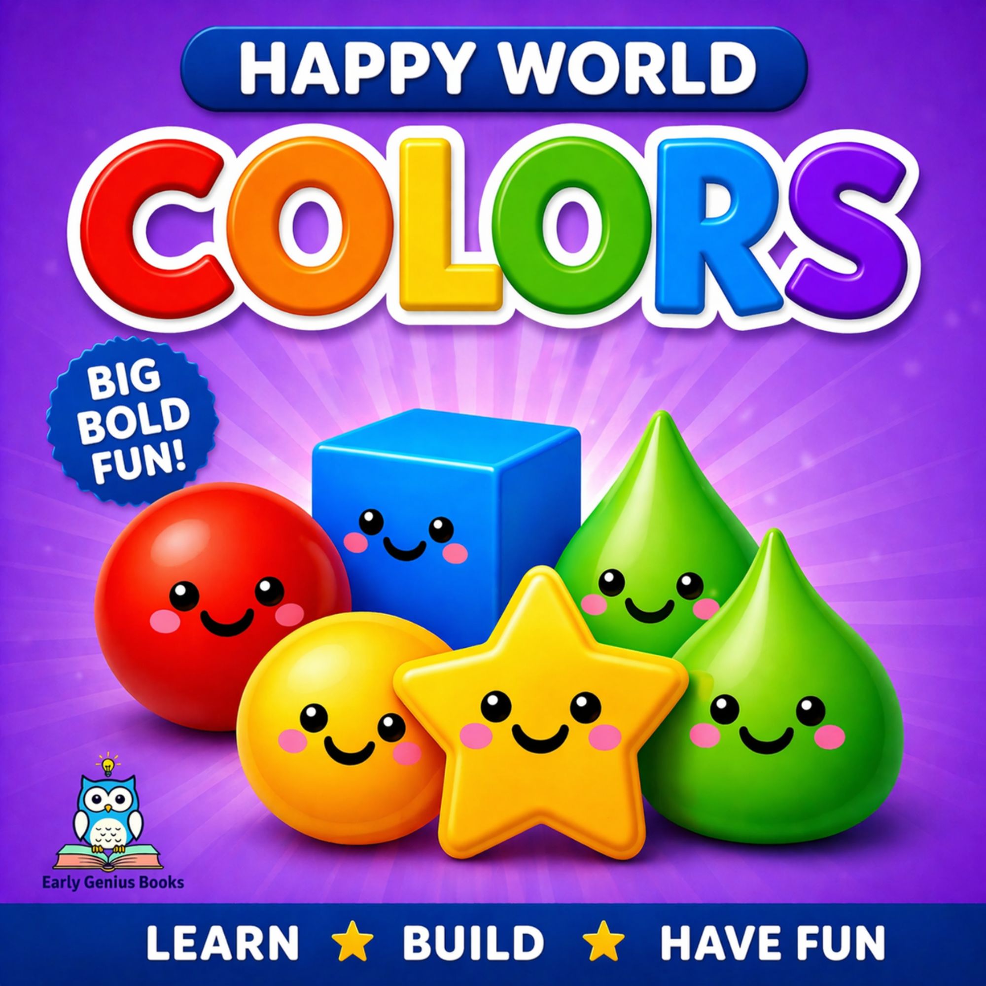 Happy World colors toddler learning book cover with friendly color characters